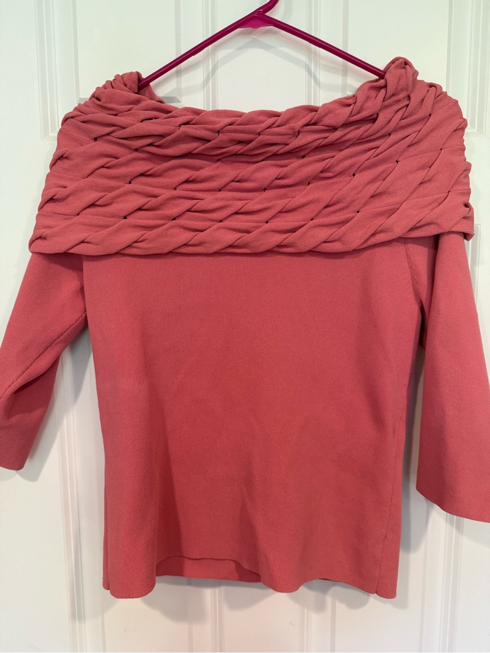 Dana Buchman Braided Off-the-Shoulder Sweater in Rose